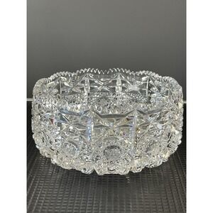 Hand Cut Queen Lace Vintage Czech Bohemian Candy Dish Clear Crystal Bowl 6"